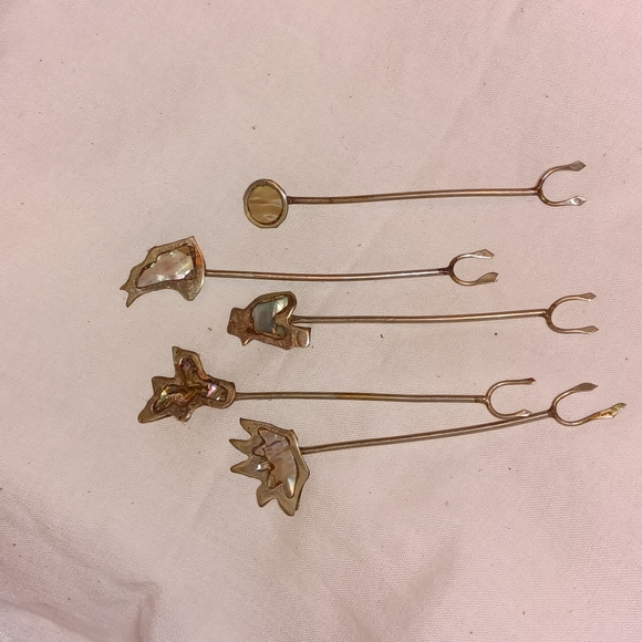 5 vintage 935 Sterling but I still remain abalone cocktail/ hors d'oeuvres pics - Picture 3 of 7